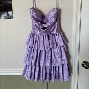 NWT RYANTH Lavender Rhinestone Tiered Mini Dress | Size 4 | Corset Back